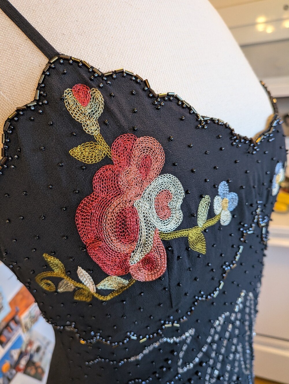 Vintage Beaded & Embroidered Silk Cache Gown - Picture 3 of 14